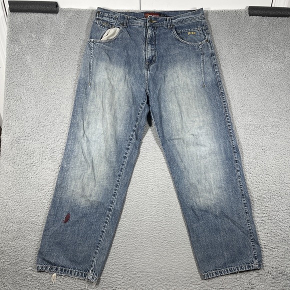 Risk Jeans Wide Leg Baggy Pants Blue 38x32 Y2K 90s Streetwear Denim VTG skate - Picture 1 of 13